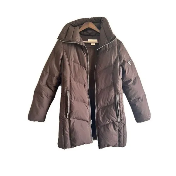 MICHAEL Kors Brown 2-Way Zipper Puffer Coat S