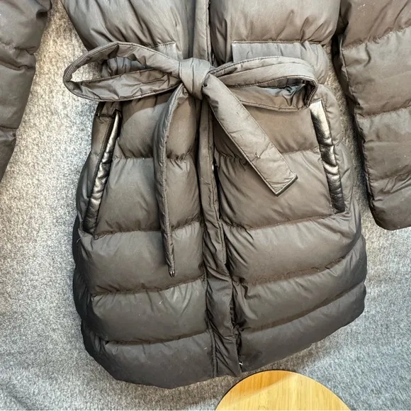 Michael Kors Down Black Quilted Puffer Hooded Down Fill Long Winter Coat LG