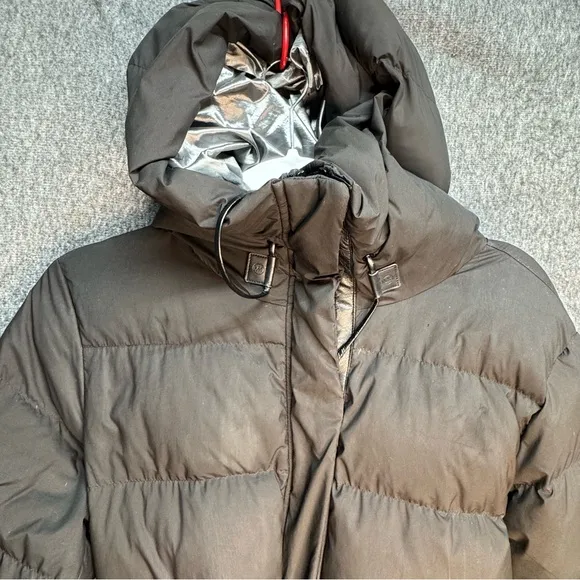 Michael Kors Down Black Quilted Puffer Hooded Down Fill Long Winter Coat LG