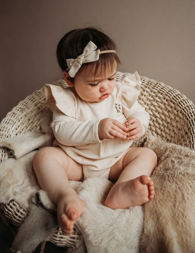 Milana Winged Cotton Playsuit - Almond Cream