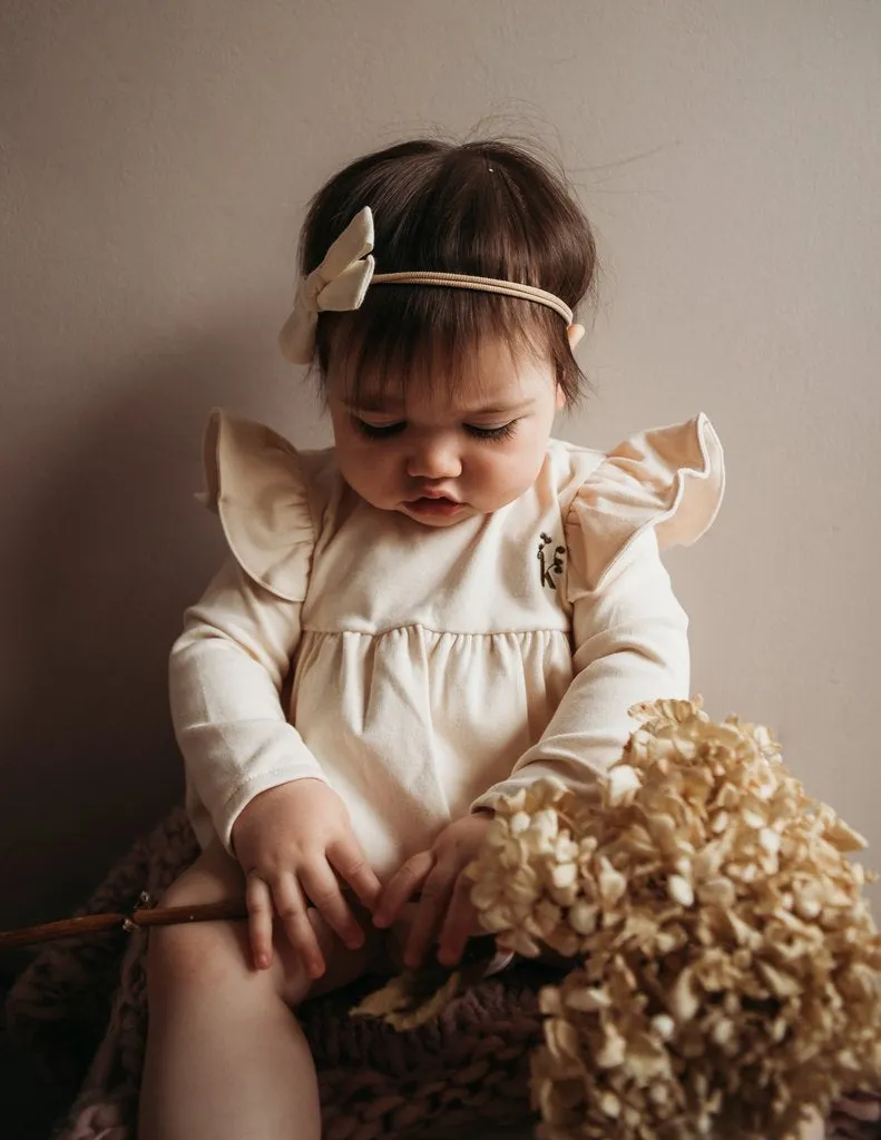 Milana Winged Cotton Playsuit - Almond Cream