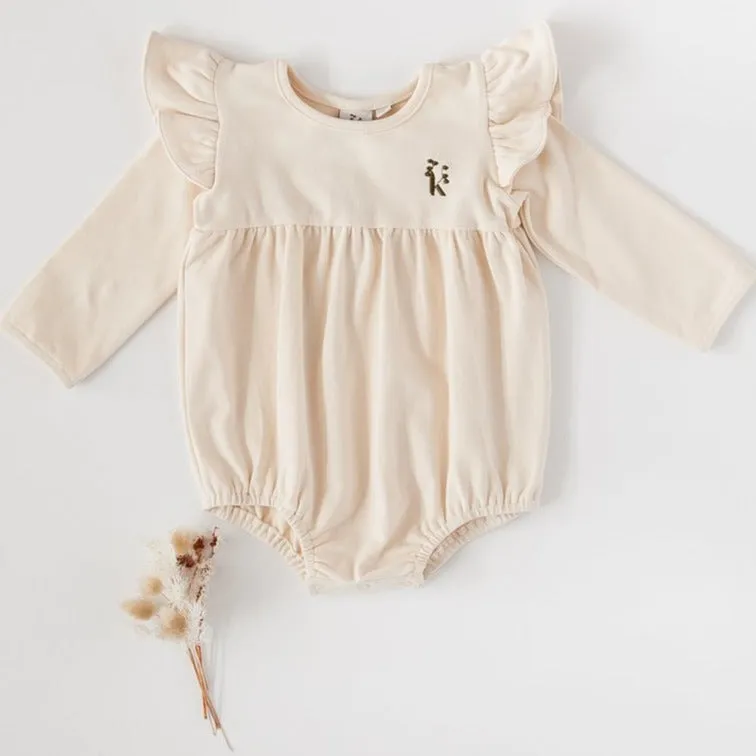 Milana Winged Cotton Playsuit - Almond Cream