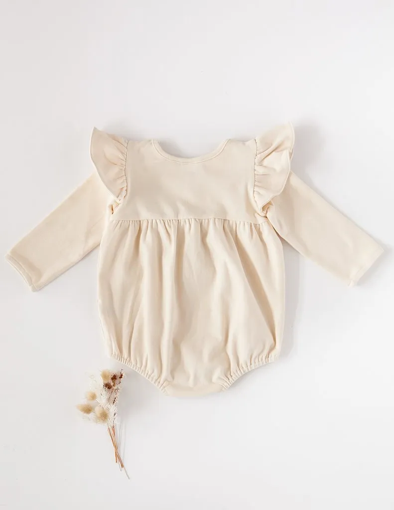 Milana Winged Cotton Playsuit - Almond Cream