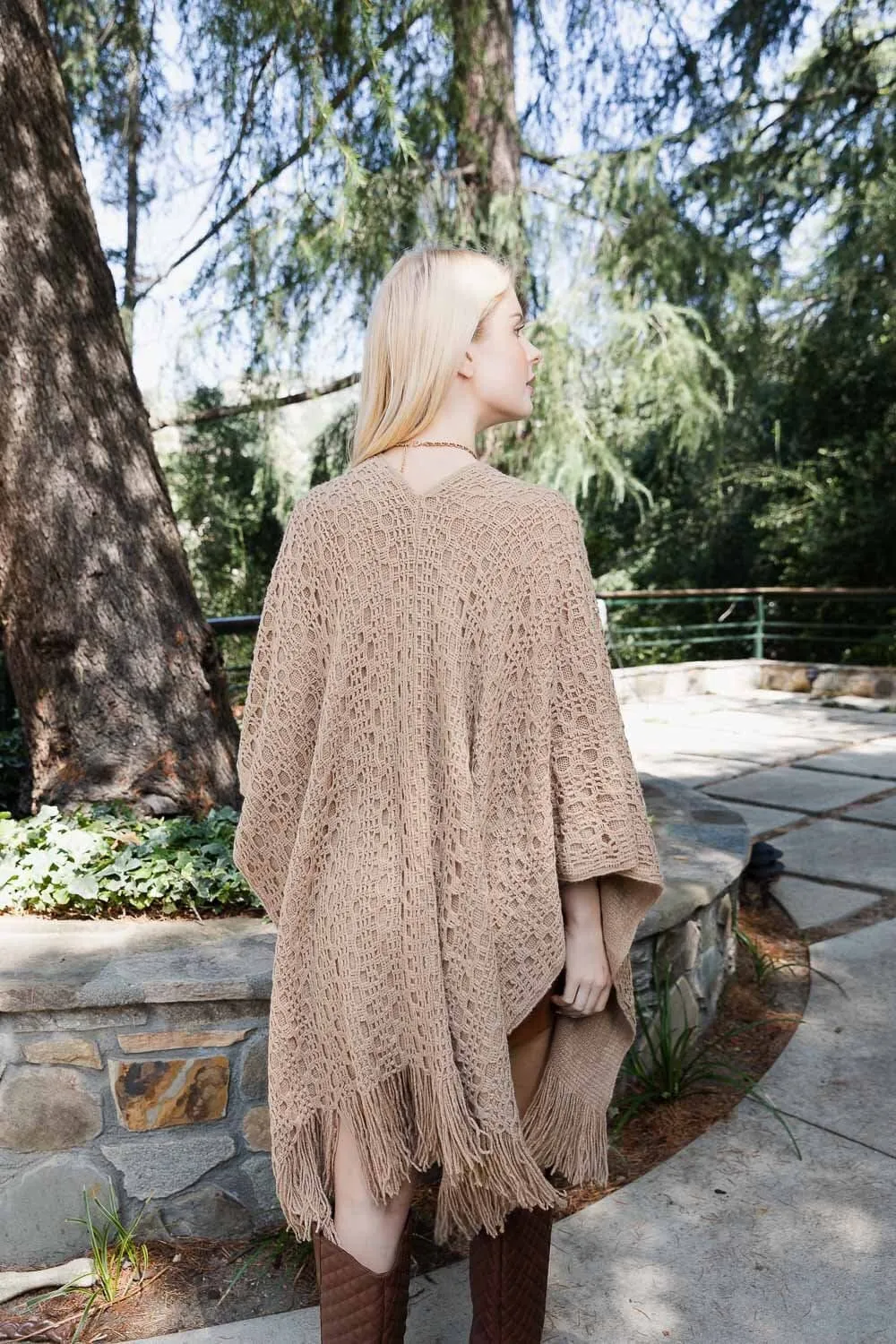 Mocha Cozy Embroidered Tasseled Wrap