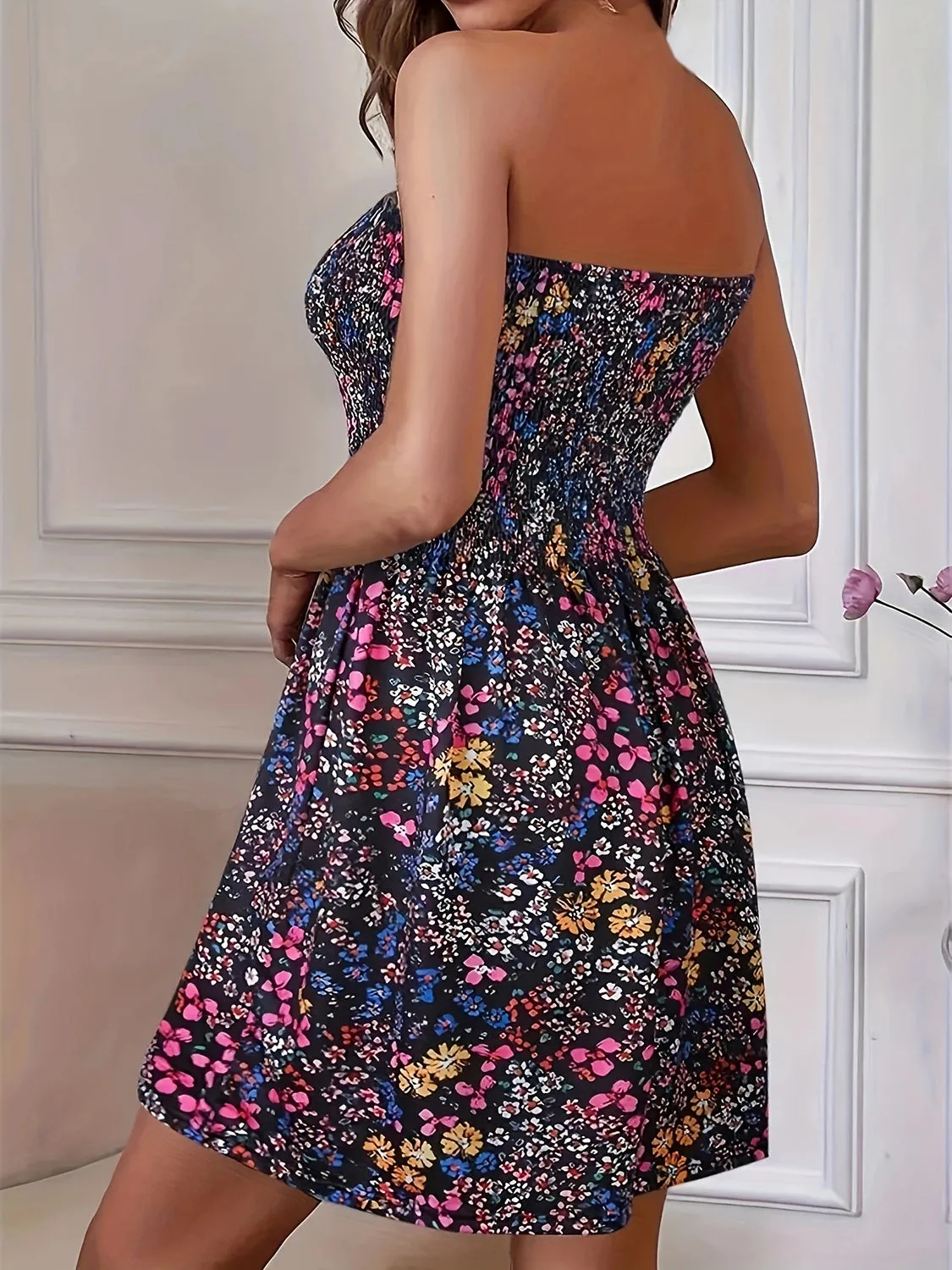 Molina Full Size Smocked Printed Tube Mini Dress