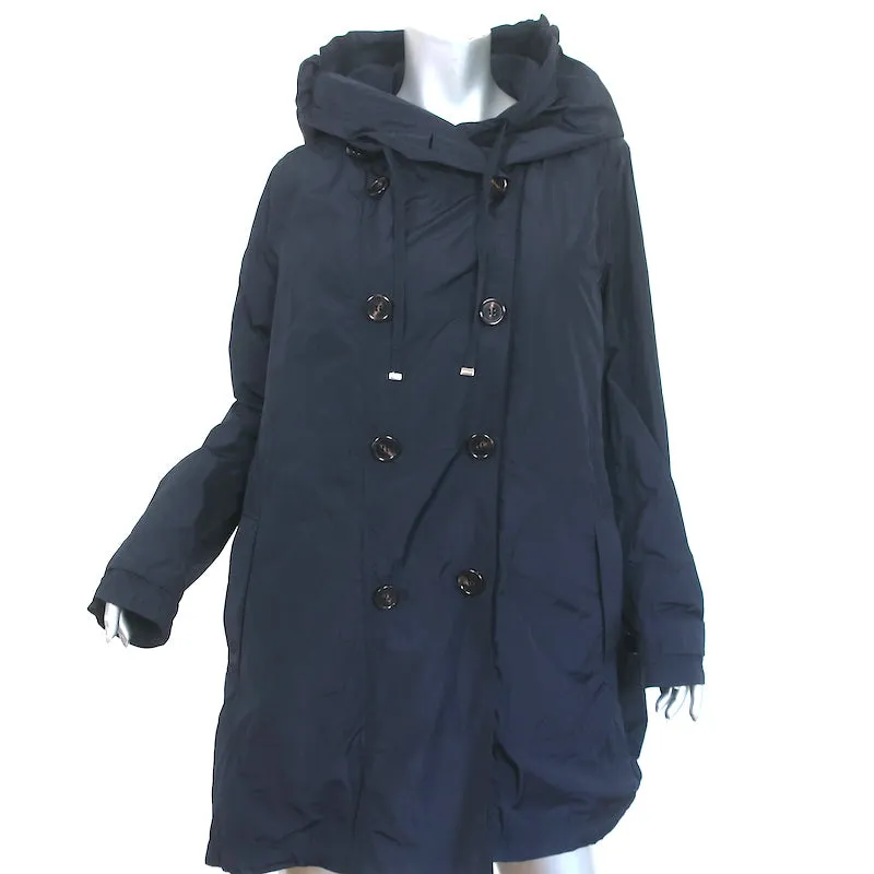 Moncler Baillet Double Breasted Hooded Parka Coat Navy Size 5