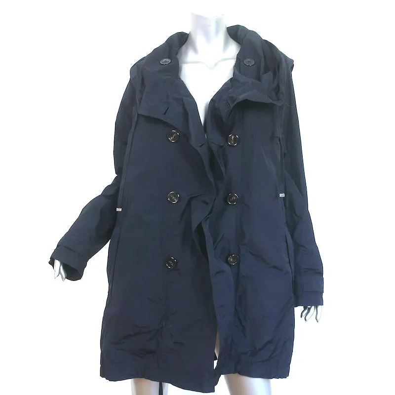 Moncler Baillet Double Breasted Hooded Parka Coat Navy Size 5