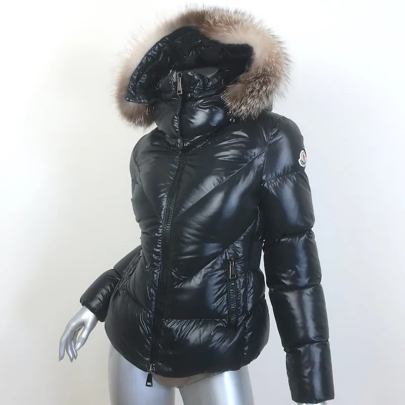 Moncler Ribaudfur Fox Fur-Trimmed Hooded Down Puffer Jacket Black Size 0