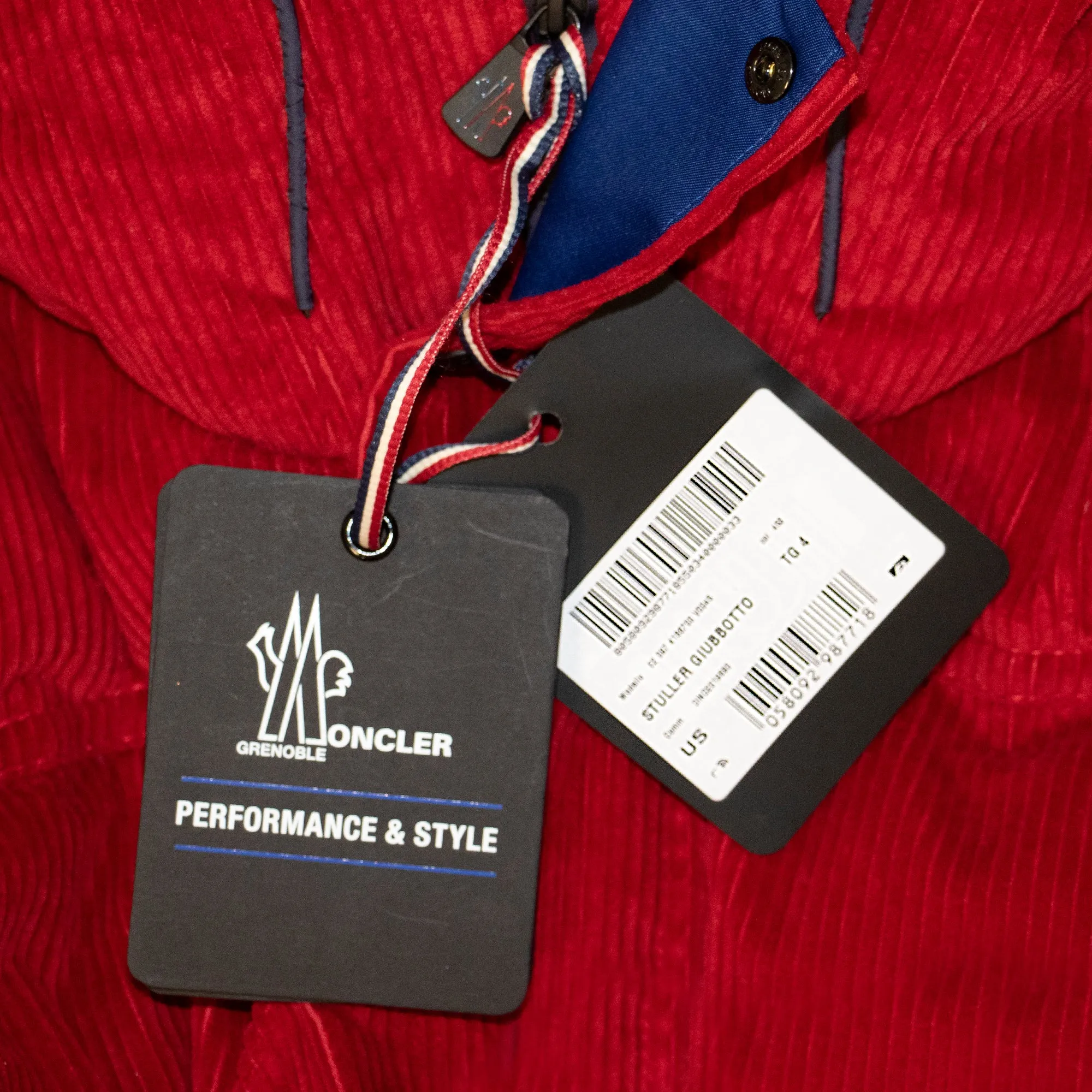 Moncler Stuller Hooded Corduroy Puffer Jacket Size 4 in Red
