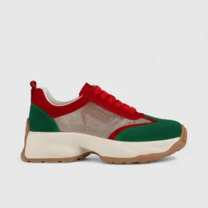 Morbido Ladies Leather Statement Sneakers Red 828-1
