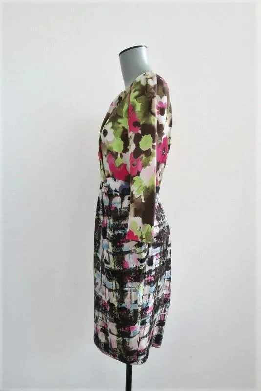 Moschino Cheap & Chic Dress Mixed Print Silk Twill Size US 4 Twist-Front Sheath
