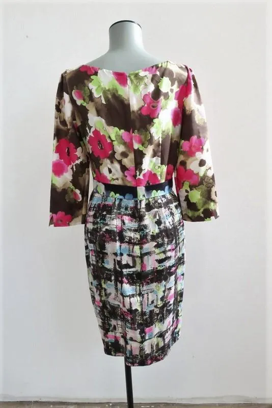 Moschino Cheap & Chic Dress Mixed Print Silk Twill Size US 4 Twist-Front Sheath