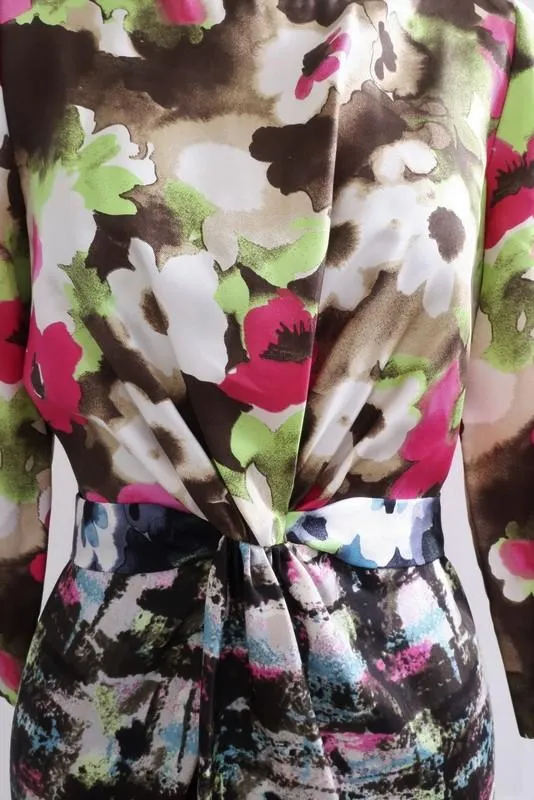 Moschino Cheap & Chic Dress Mixed Print Silk Twill Size US 4 Twist-Front Sheath