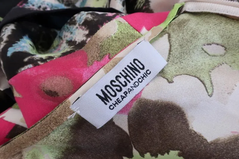 Moschino Cheap & Chic Dress Mixed Print Silk Twill Size US 4 Twist-Front Sheath