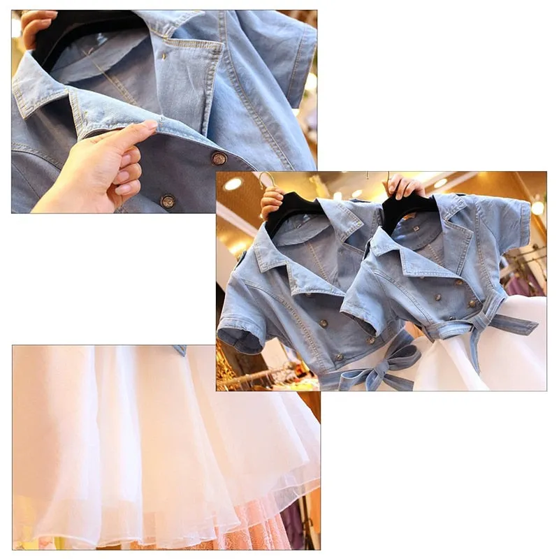 Mother Daughter Dresses Summer Short Sleeved denim Clothing