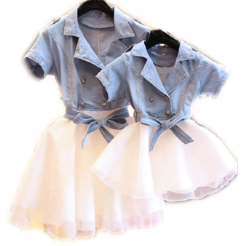 Mother Daughter Dresses Summer Short Sleeved denim Clothing