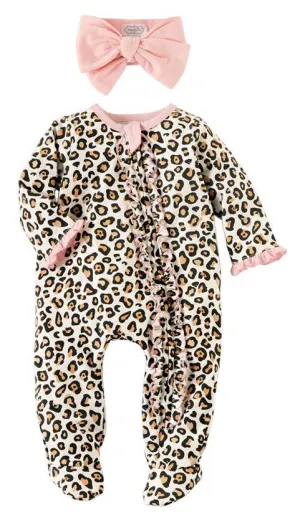 Mud Pie Leopard Sleeper & Headband Set