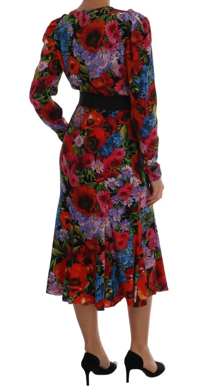 Multicolor Floral Print Silk Stretch Dress