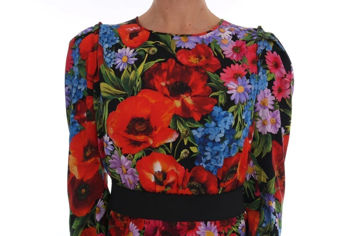 Multicolor Floral Print Silk Stretch Dress