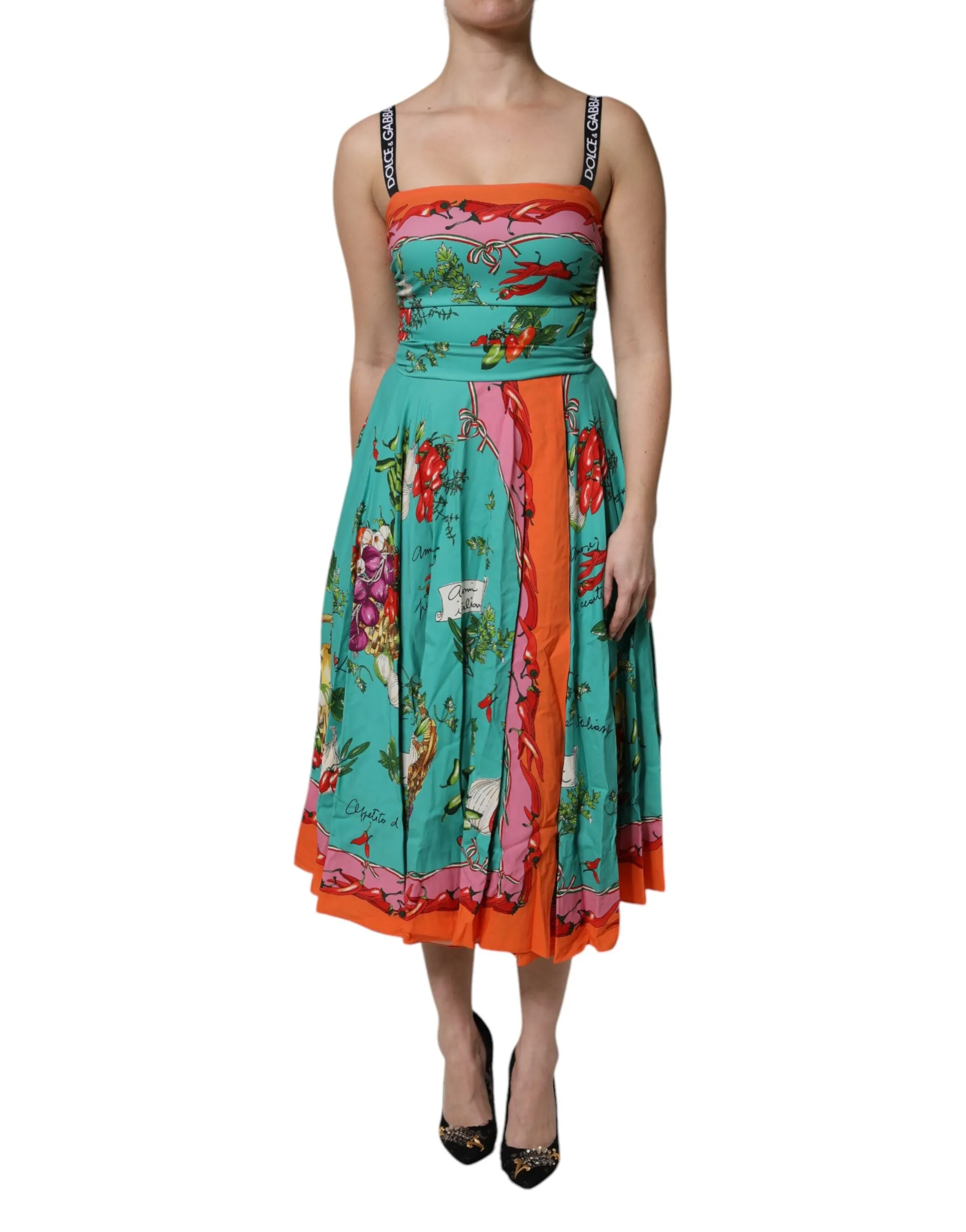 Multicolor Printed Silk Sleeveless Midi Dress