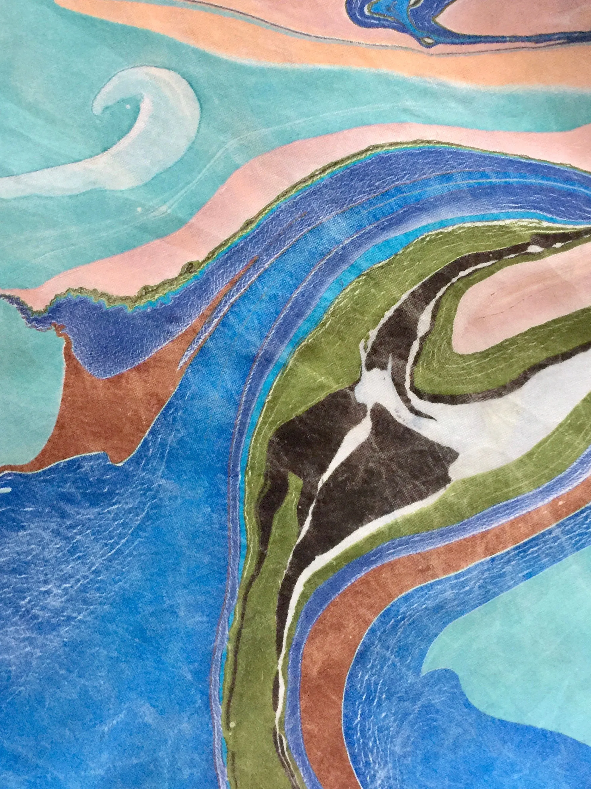 Multicolored: Blue, Turquoise, Pink, Green, 21x21 Square Habotai silk.