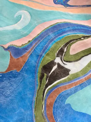 Multicolored: Blue, Turquoise, Pink, Green, 21x21 Square Habotai silk.