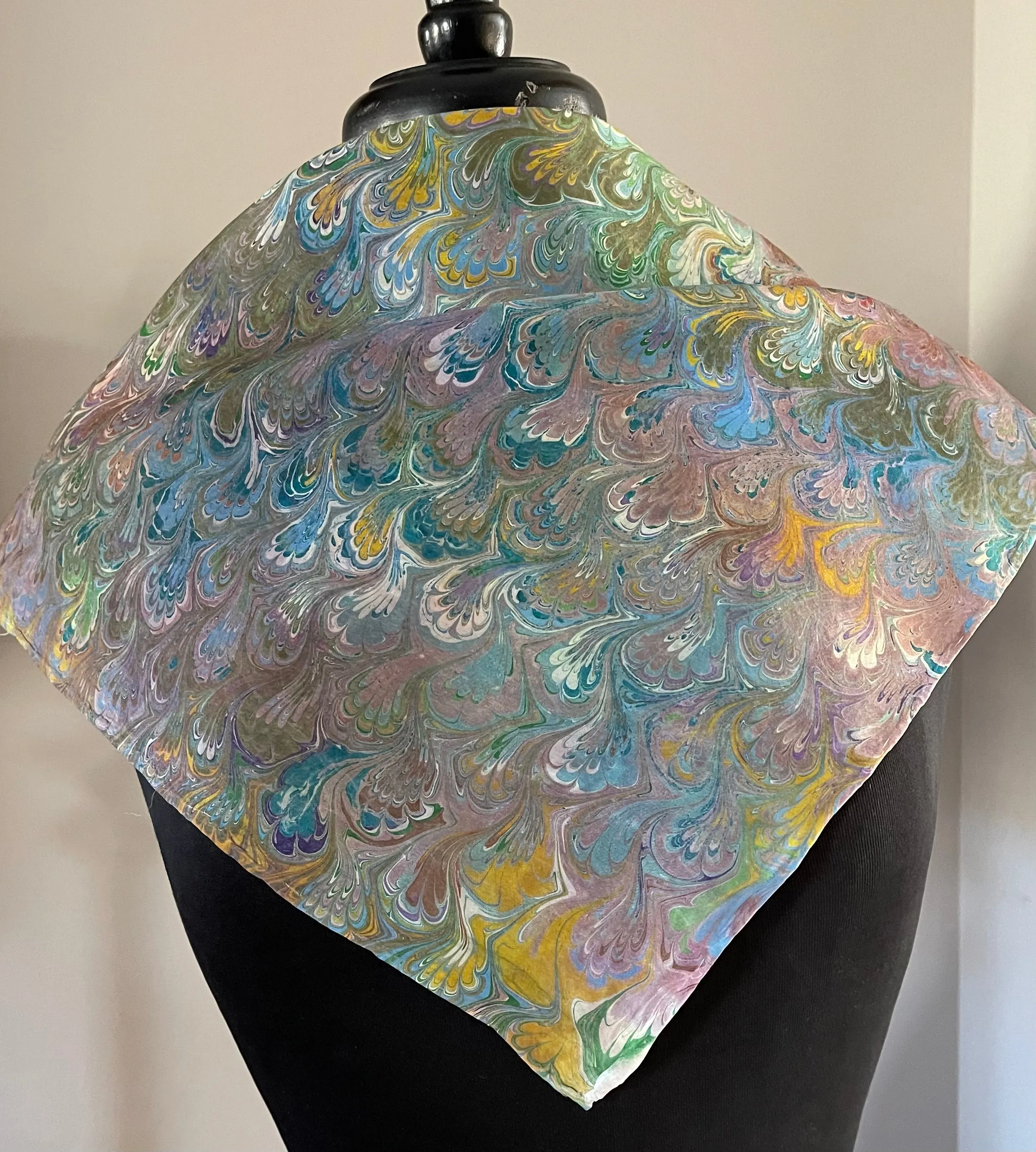 Multidyed Multi Color Bouquet Pattern 21x21 Square Habotai silk. Wear this unique piece in your hair, as a neckerchief, pocket square, or accessorize your dog.