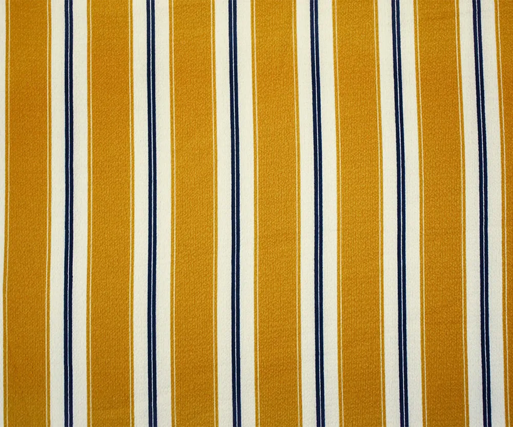 Mustard Yellow-Black-Ivory Poly Stripe Printed Pebble Crepe Woven Fabric