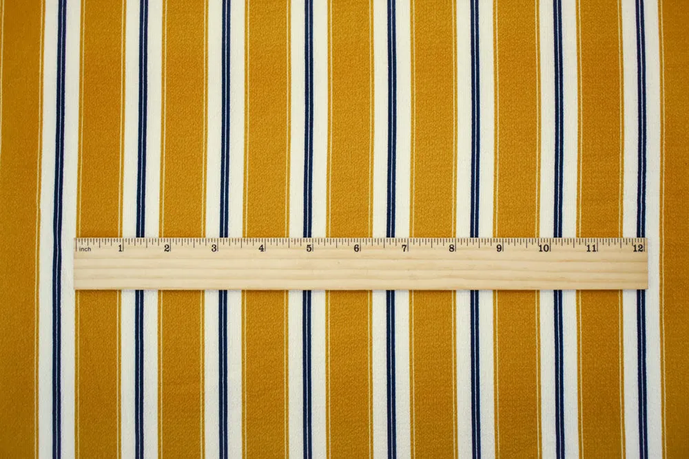 Mustard Yellow-Black-Ivory Poly Stripe Printed Pebble Crepe Woven Fabric