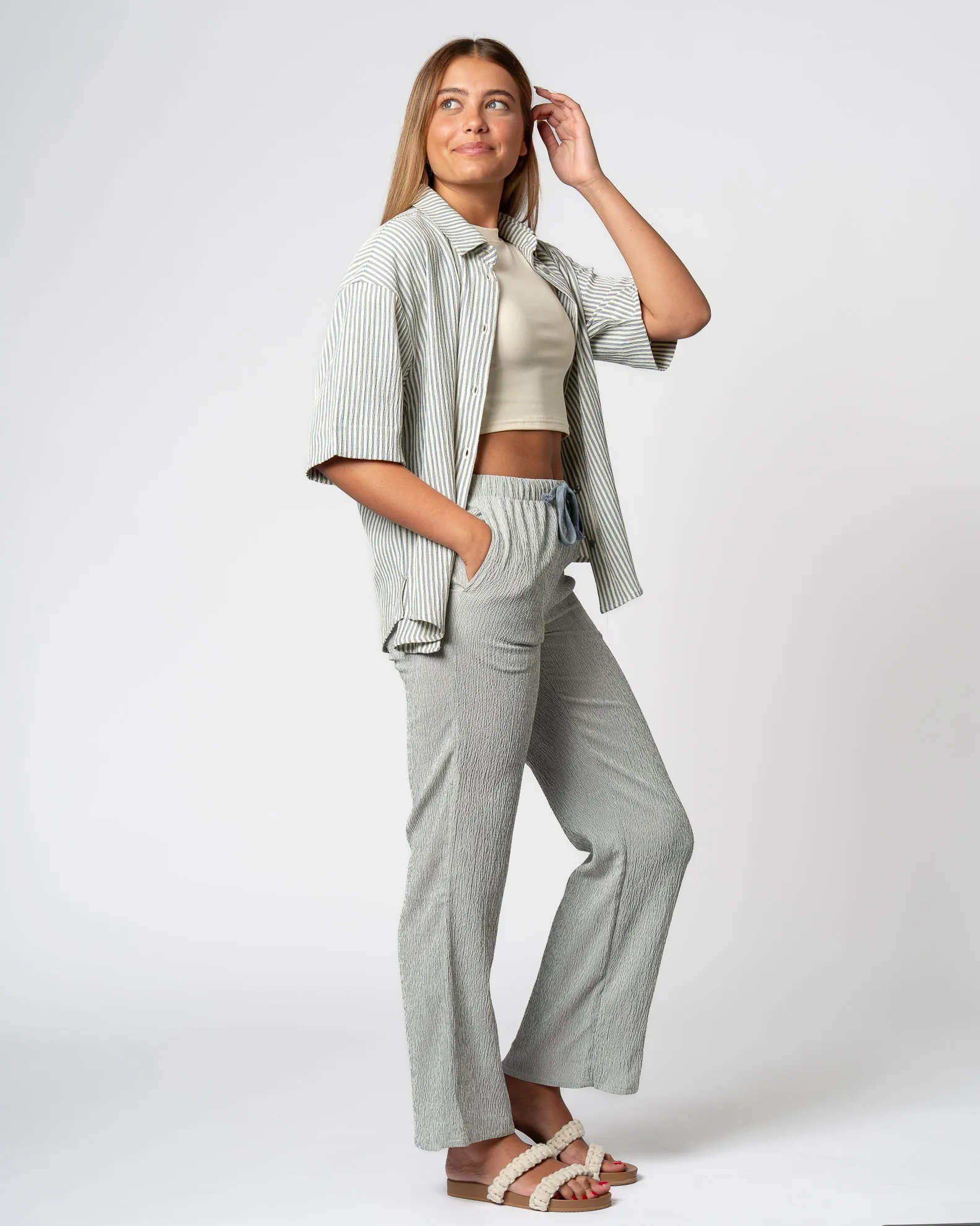 Myrtle Seersucker Pants- Blue