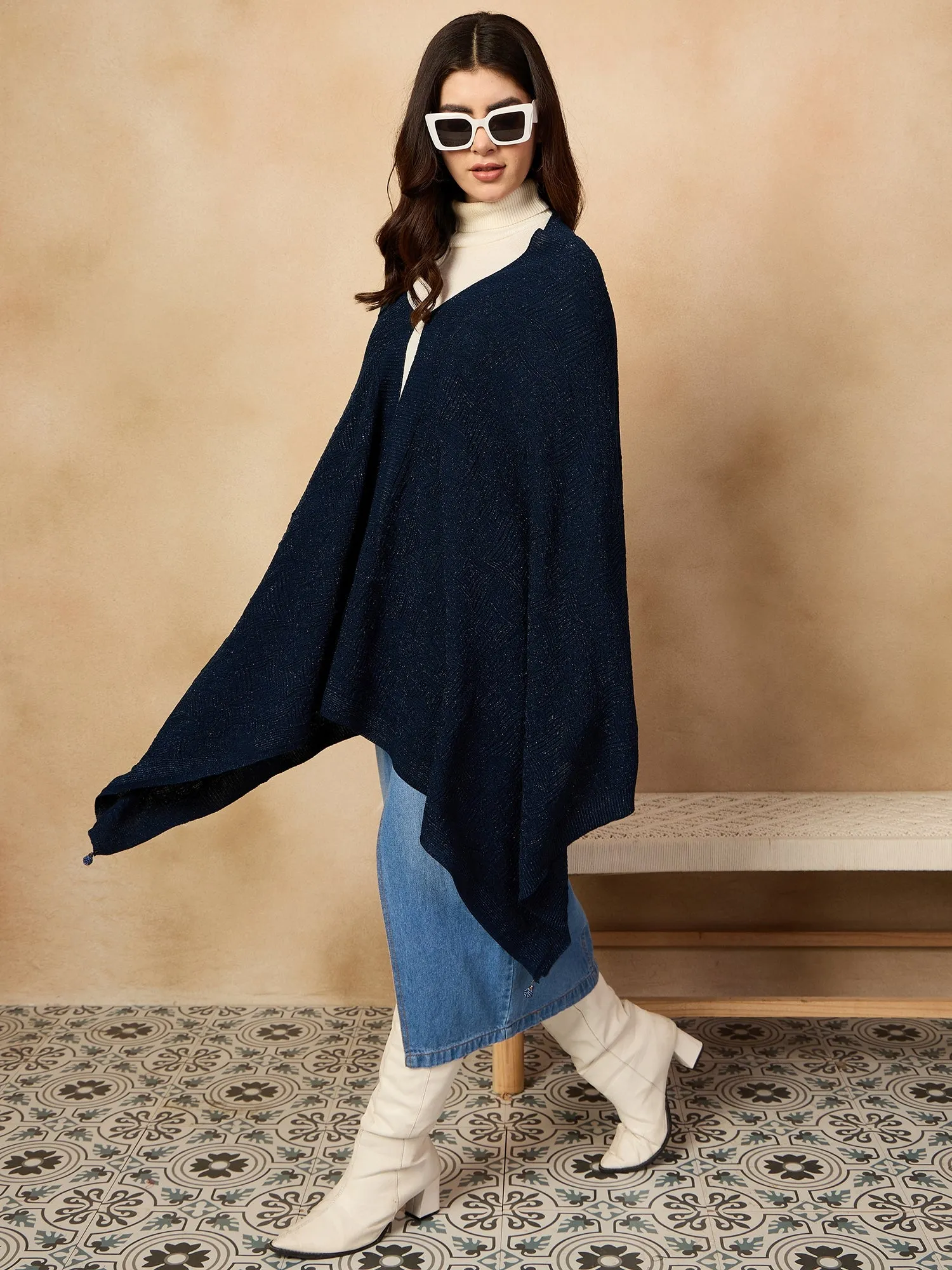 Navy Blue Shimmer Poncho