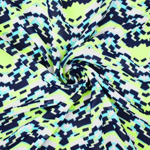 Navy-Lime Green-Multi Pixel Printed Poly Chiffon Woven Fabric