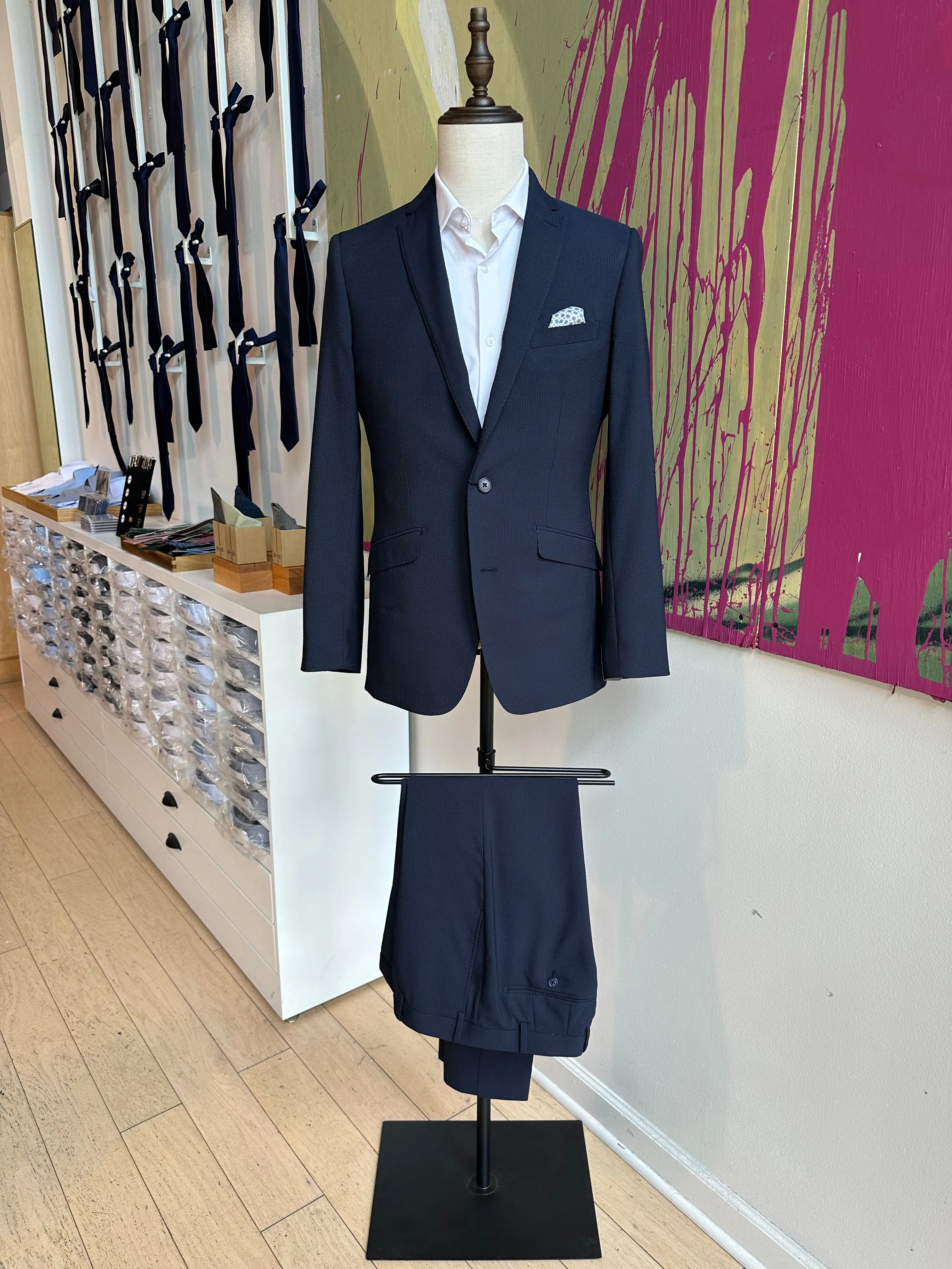 Navy Seersucker Premium Suit Coat