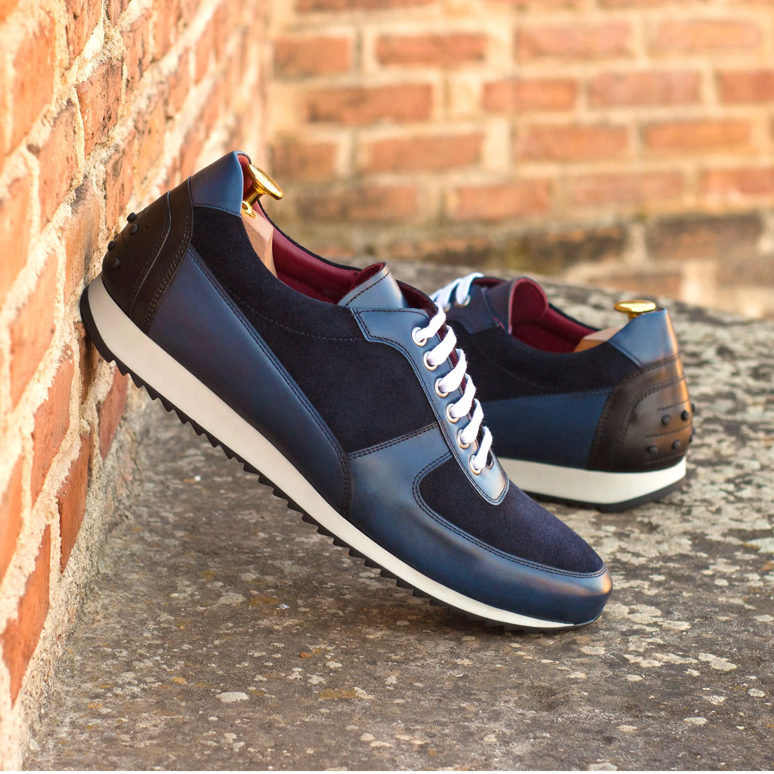 Navy Suede & Black Calf Trainer Sneakers