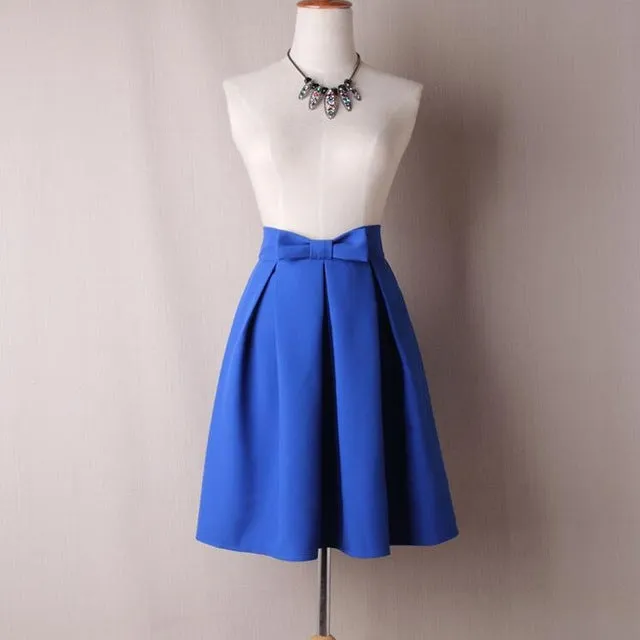 Neophi 2019 Causual Bow Pleated Women Skater Skirts Knee Length