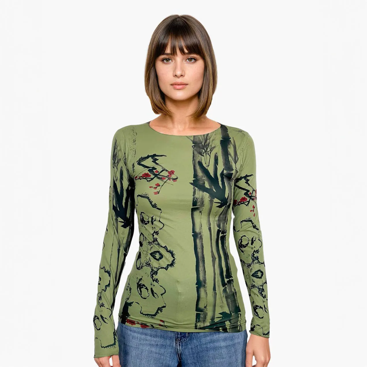 NEW! Bamboo Second Skin Raw Edge Top in Moss by AMB Designs
