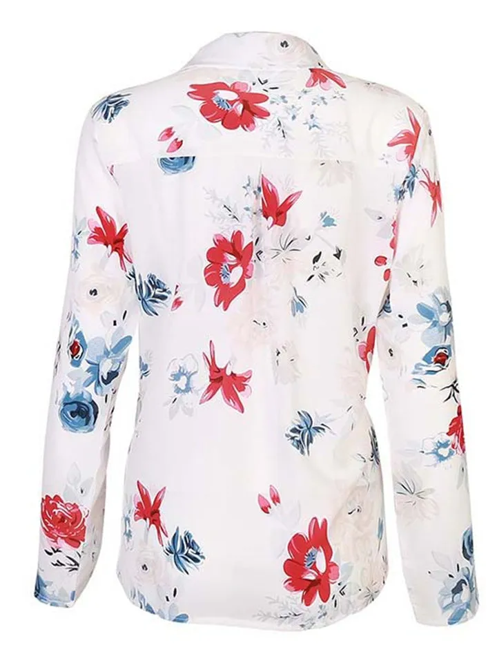 New Casual Fashion Long Sleeve Printed Lapel Women's Blouses