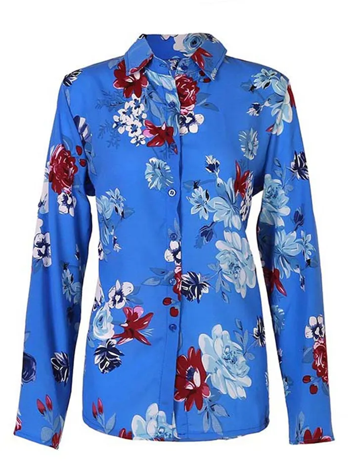 New Casual Fashion Long Sleeve Printed Lapel Women's Blouses