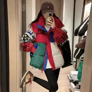 New Fashion Puffer Hooded Jacket Letter Stitching Women's Loose  Winter Coat Thick 90% Duck Down Coat