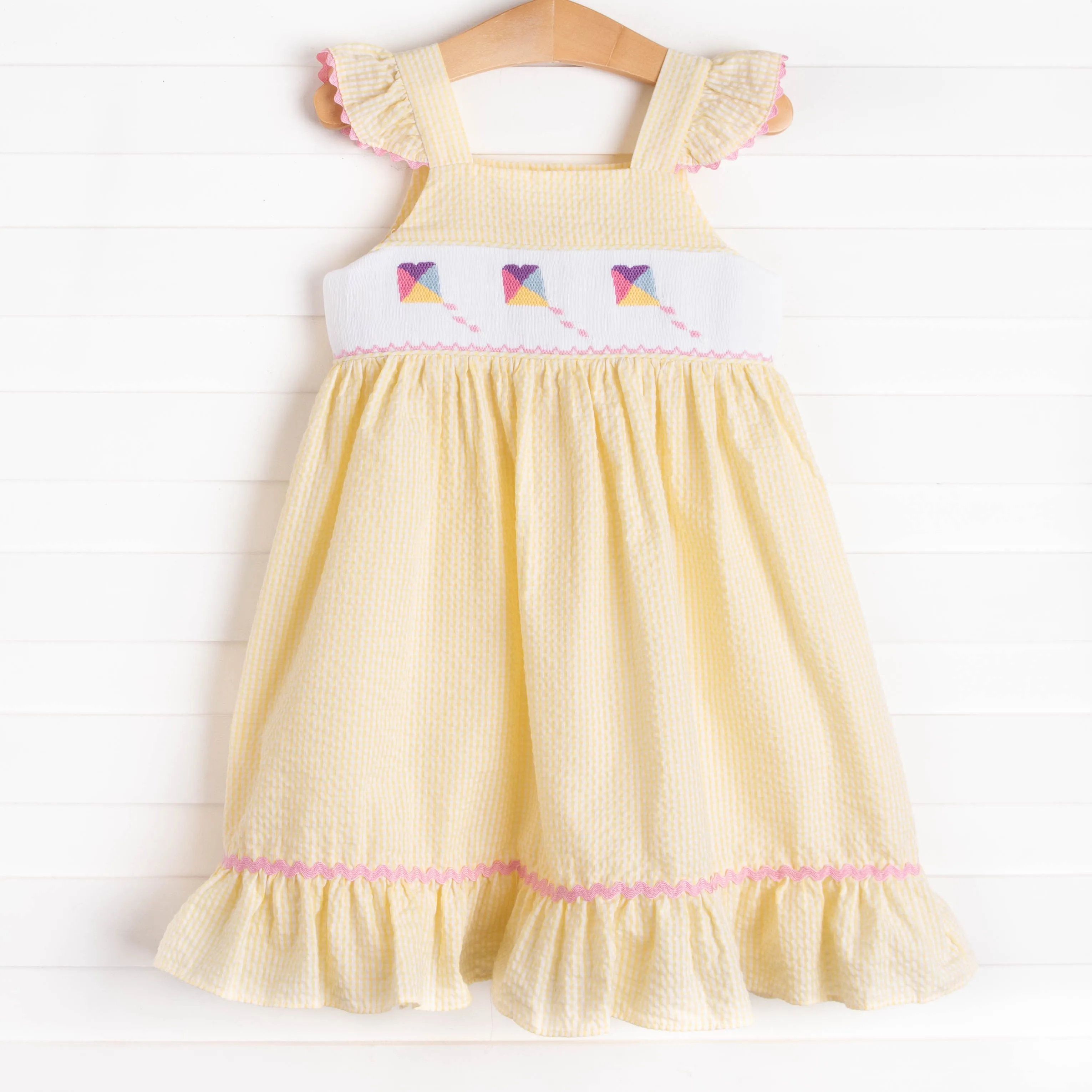 New Heights Smocked Dress, Yellow Seersucker