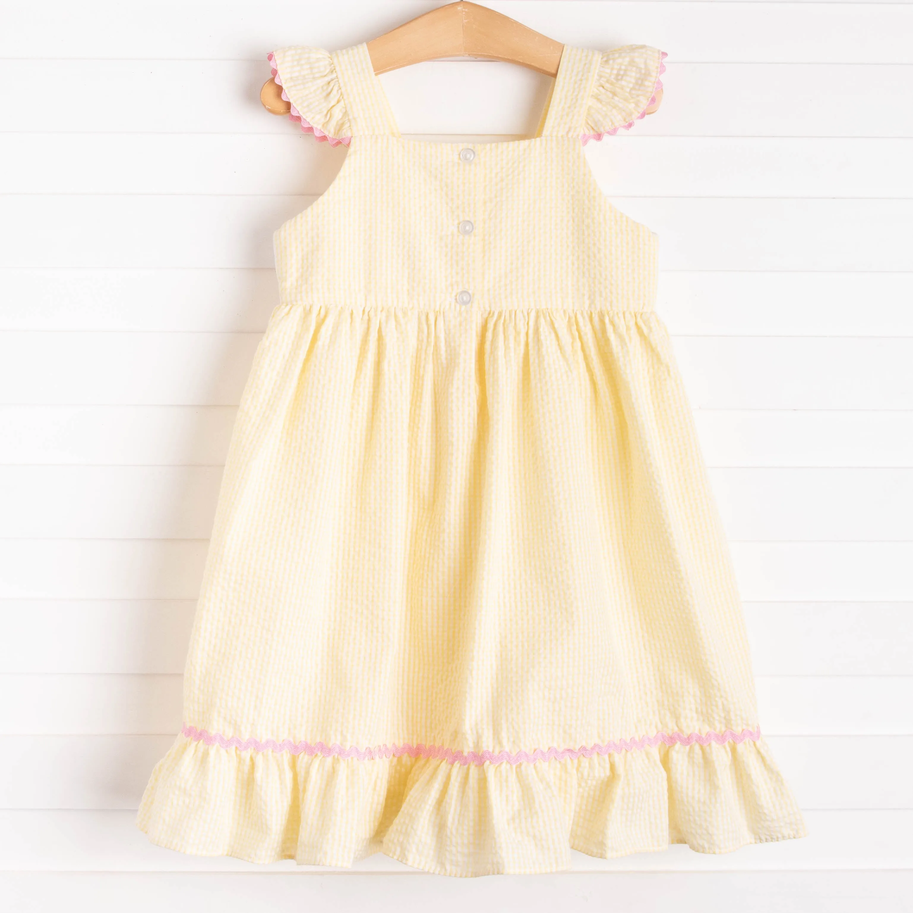 New Heights Smocked Dress, Yellow Seersucker