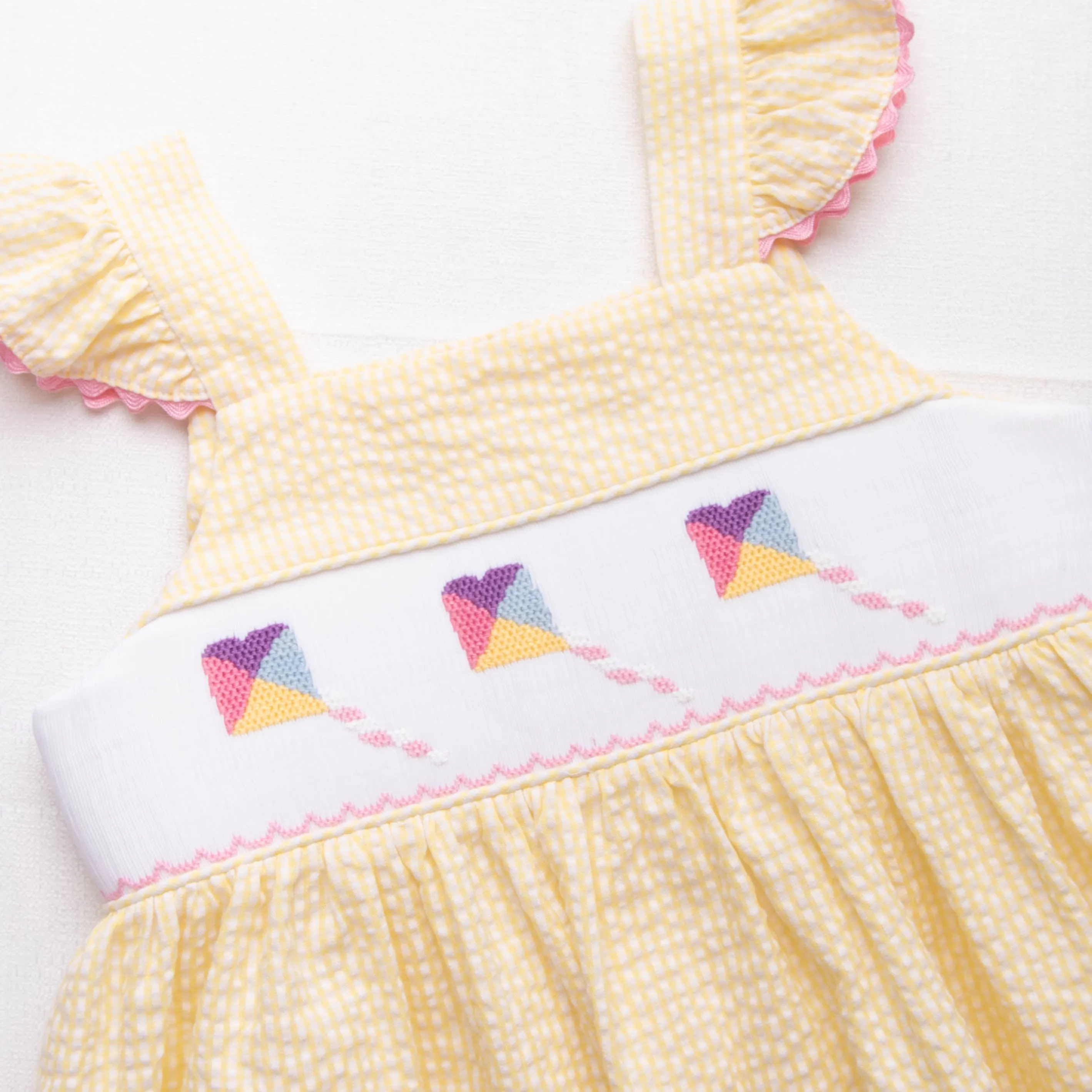 New Heights Smocked Dress, Yellow Seersucker