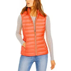 NEW MICHAEL KORS down puffer vest jacket with removable hood in orange