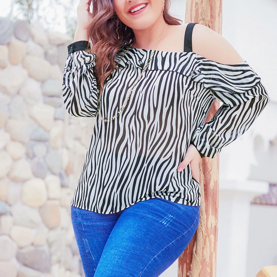 New Printed Bottoming Shirt Slanted Shoulder Sling Bubble Long Sleeve Leopard Print Top