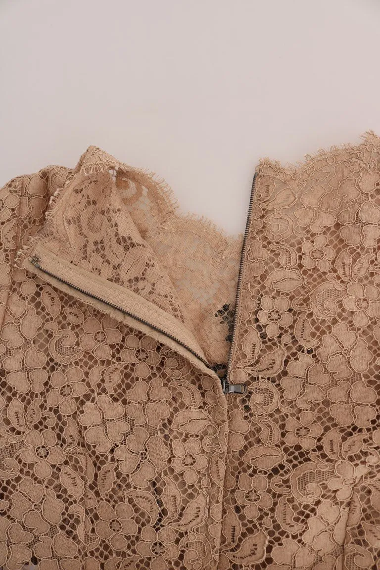 Nude Pink Crystal Lace Dress