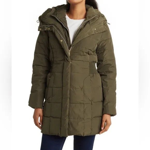 NWT Cole Haan Down Feather Long Puffer Hooded Parka Coat