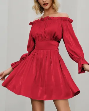 Off Shoulder Ruffled Skater Backless Mini Dresses