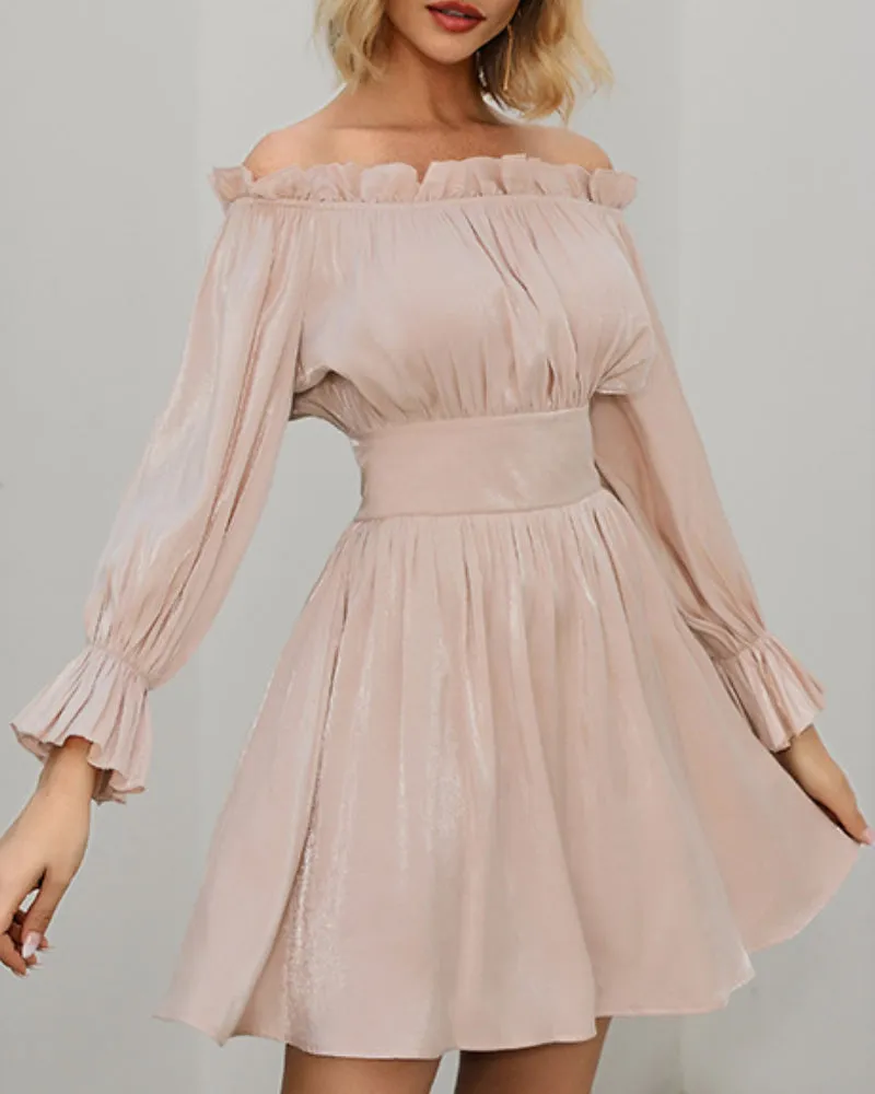 Off Shoulder Ruffled Skater Backless Mini Dresses