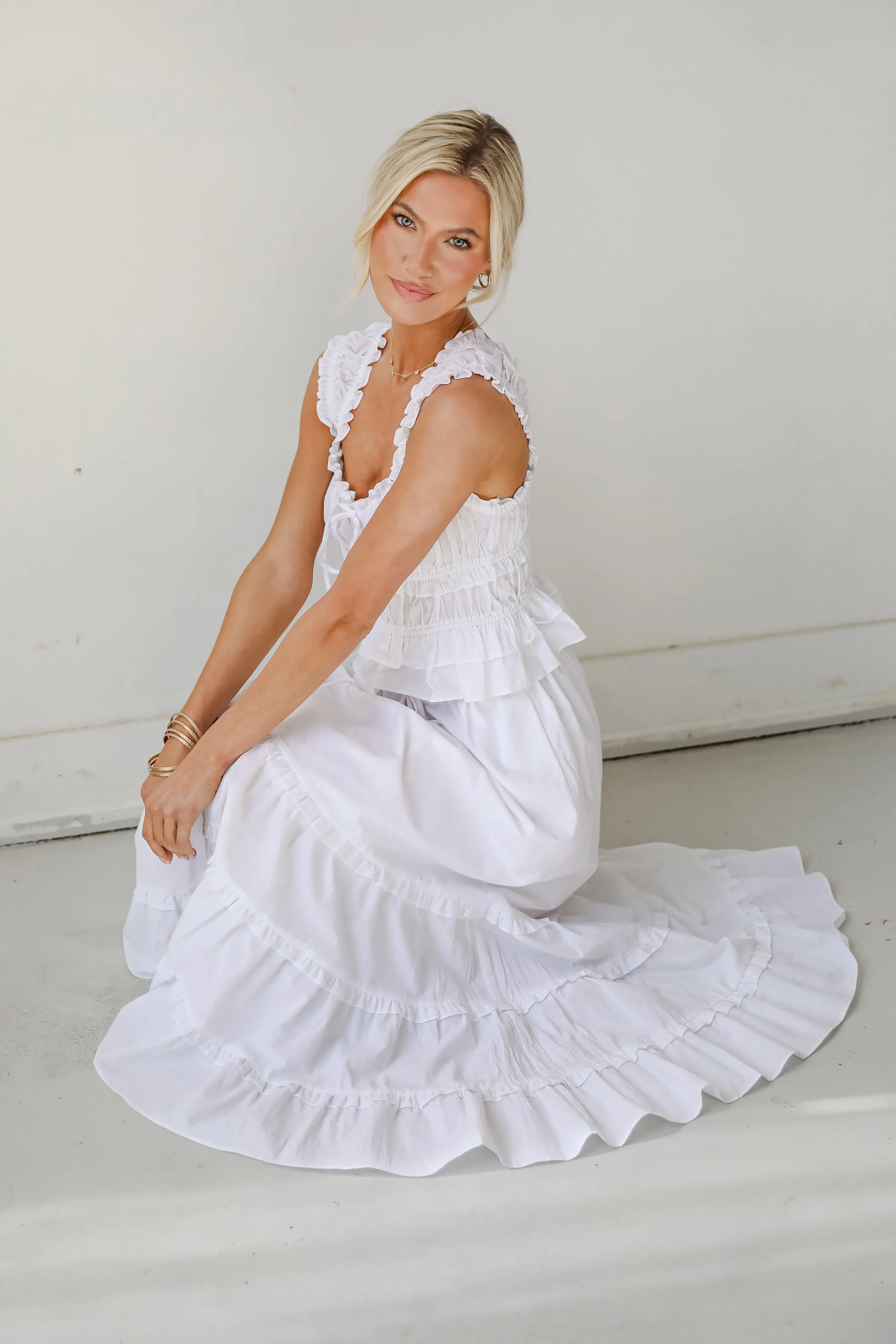 Oh-So-Darling White Ruffle Maxi Skirt