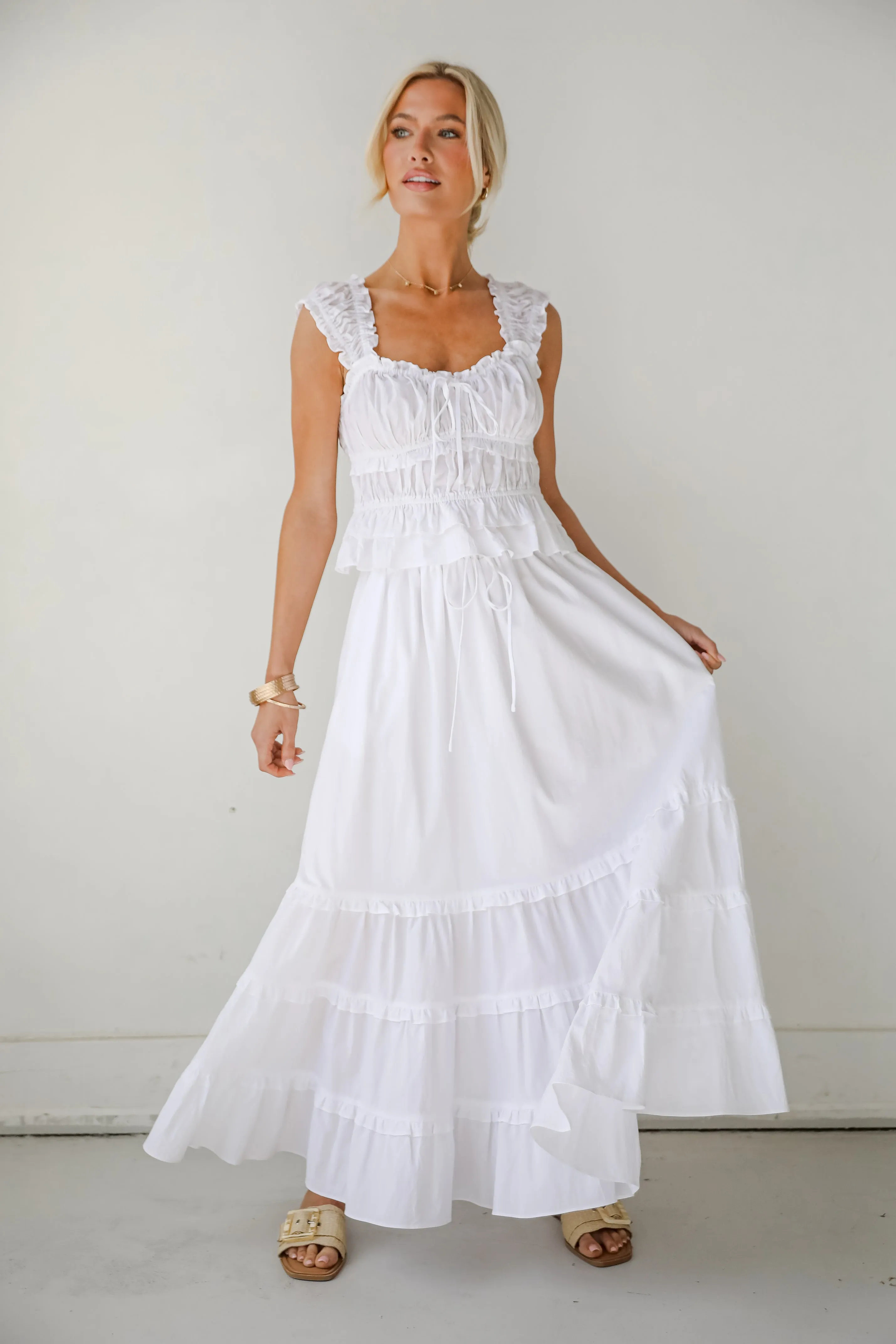 Oh-So-Darling White Ruffle Maxi Skirt